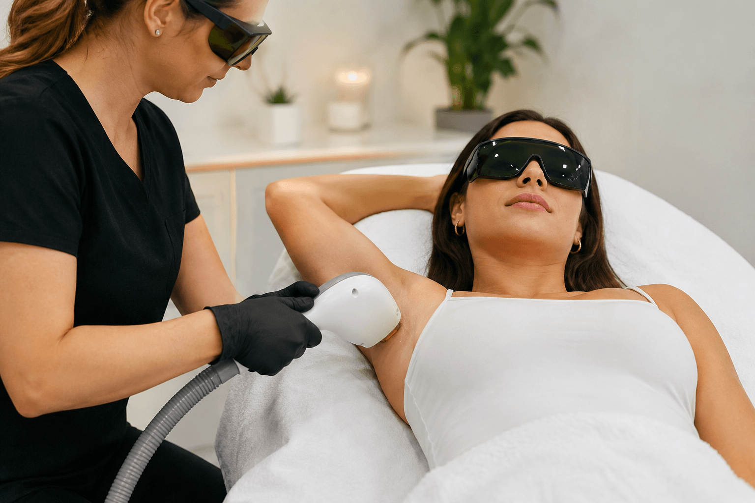 Woman receiving Laser Hair Removal treatment for PCOS-related unwanted hair at an aesthetic clinic in Pinedale, Wyoming.