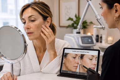 Provider performing laser skin resurfacing treatment on a client's face at a med spa in Pinedale, Wyoming