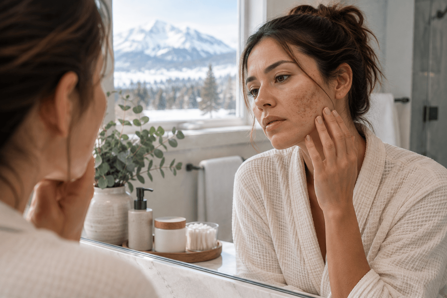 Close up of smooth, even skin texture after acne scar treatment in Pinedale, Wyoming