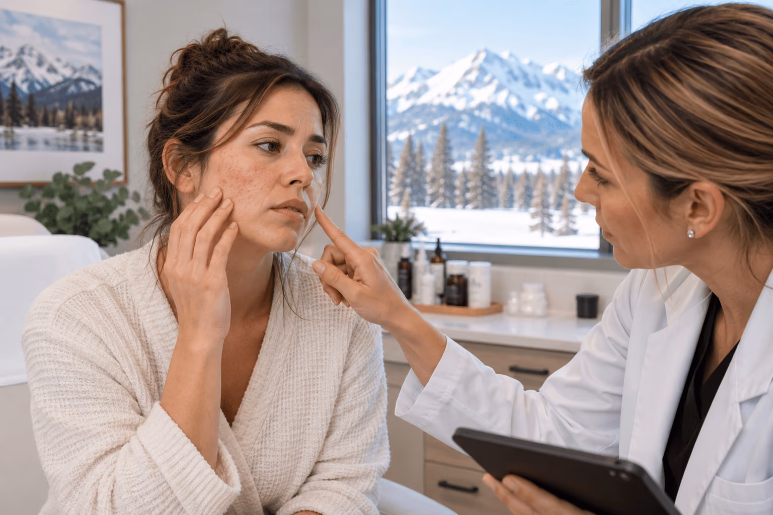 Person examining a skin concern on their arm before deciding whether to see a specialist in Pinedale, Wyoming