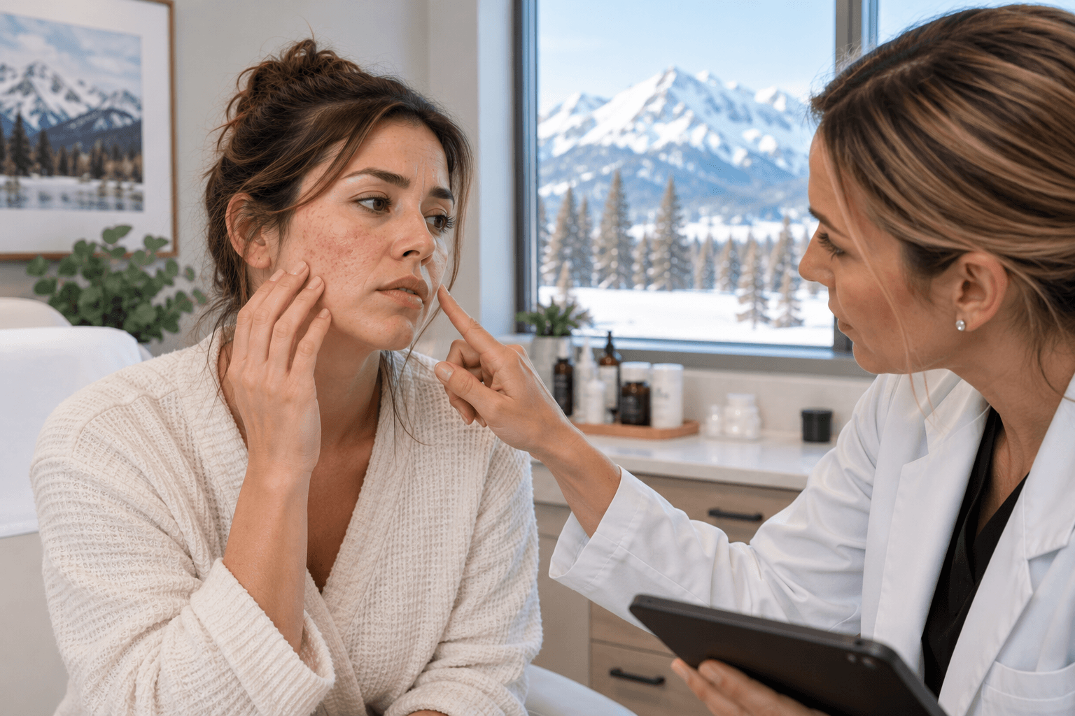 Person examining a skin concern on their arm before deciding whether to see a specialist in Pinedale, Wyoming