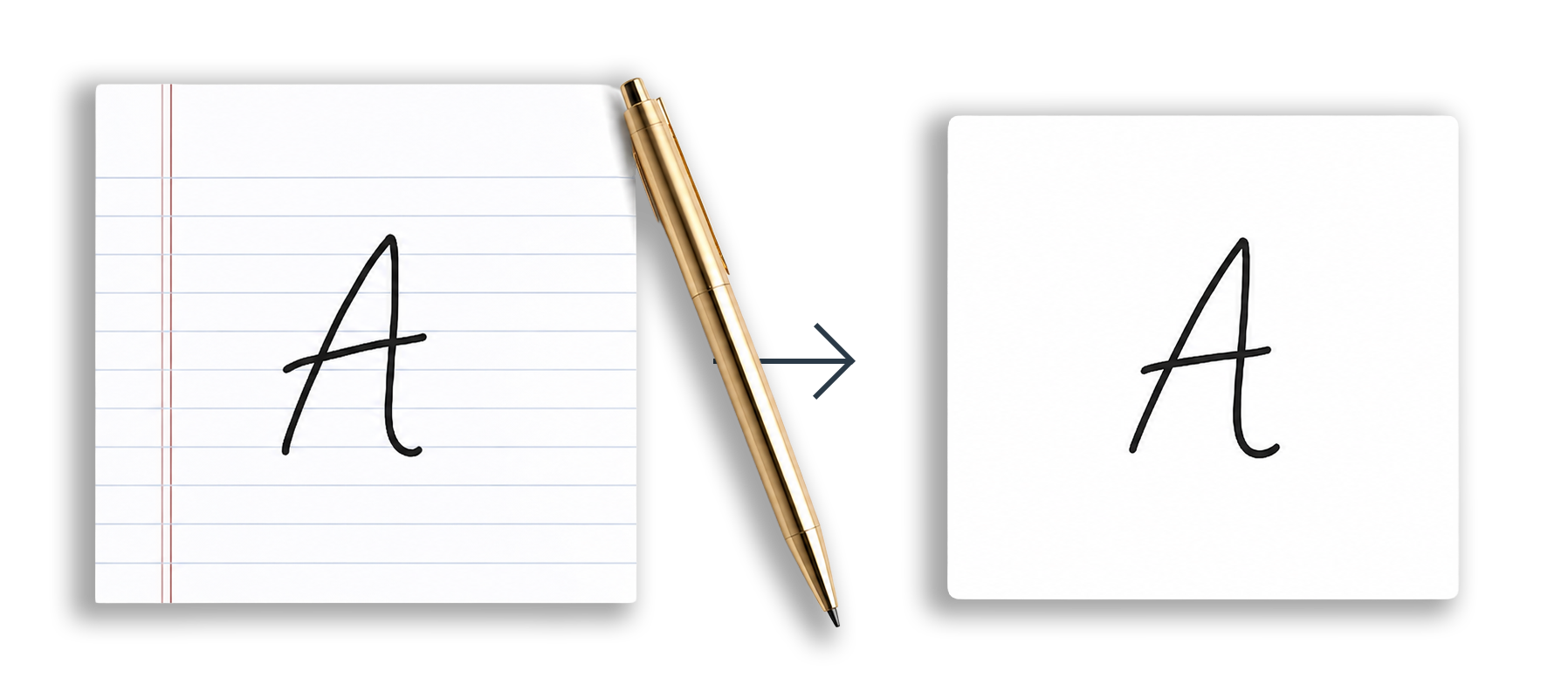 Pen writing a card in a custom font digitized from real handwriting