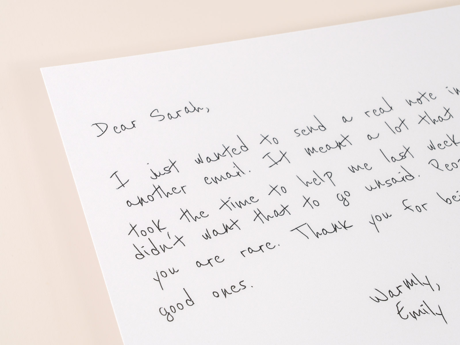 Handwritten card written with a real ballpoint pen in a digitized handwriting font