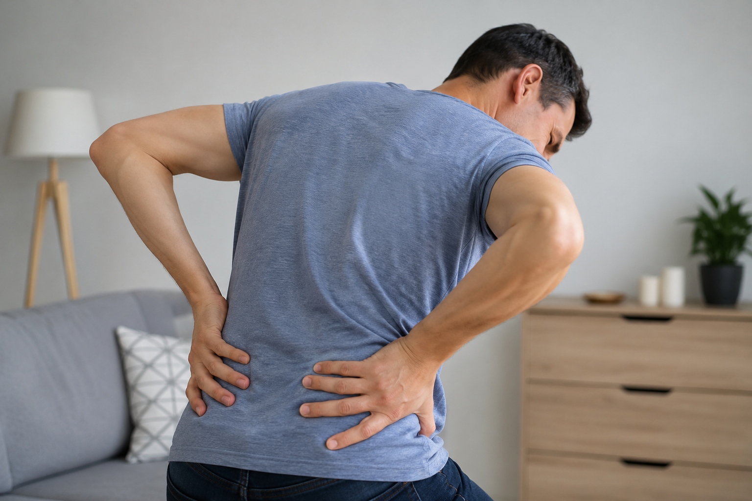 Person experiencing back and neck pain before chiropractic evaluation.
