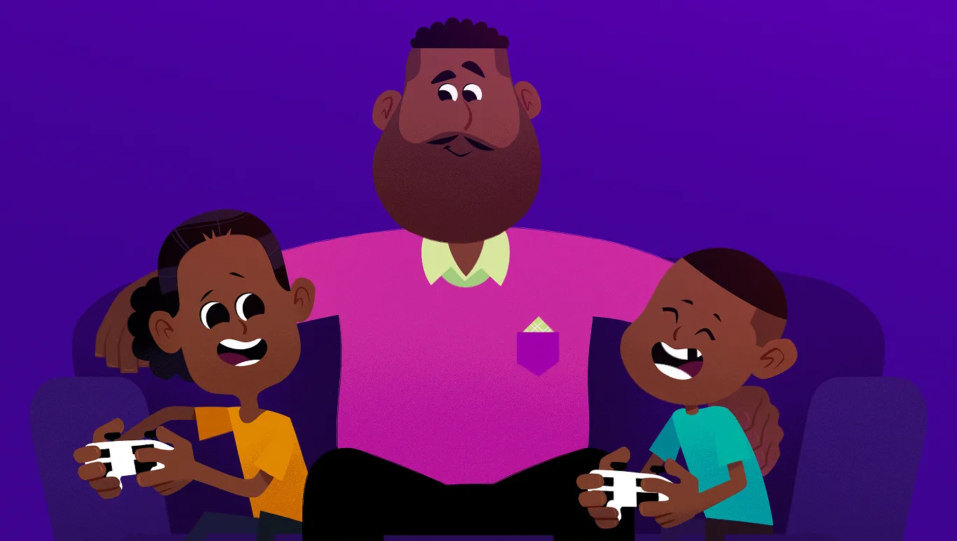 An image of a family playing online games together