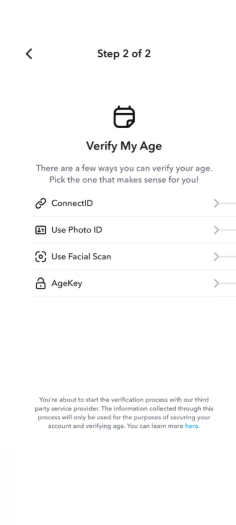 Snapchat: verify my age options