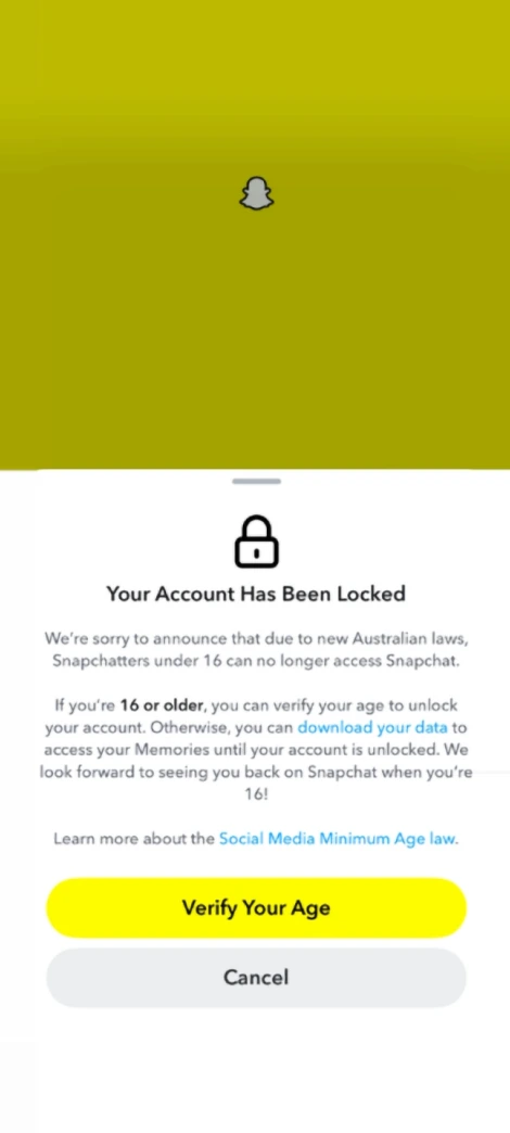 Snapchat: your account has been locked for under-16s