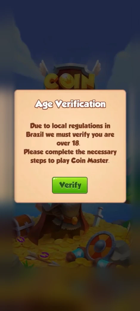 Coin Master age verification prompt for Brazil