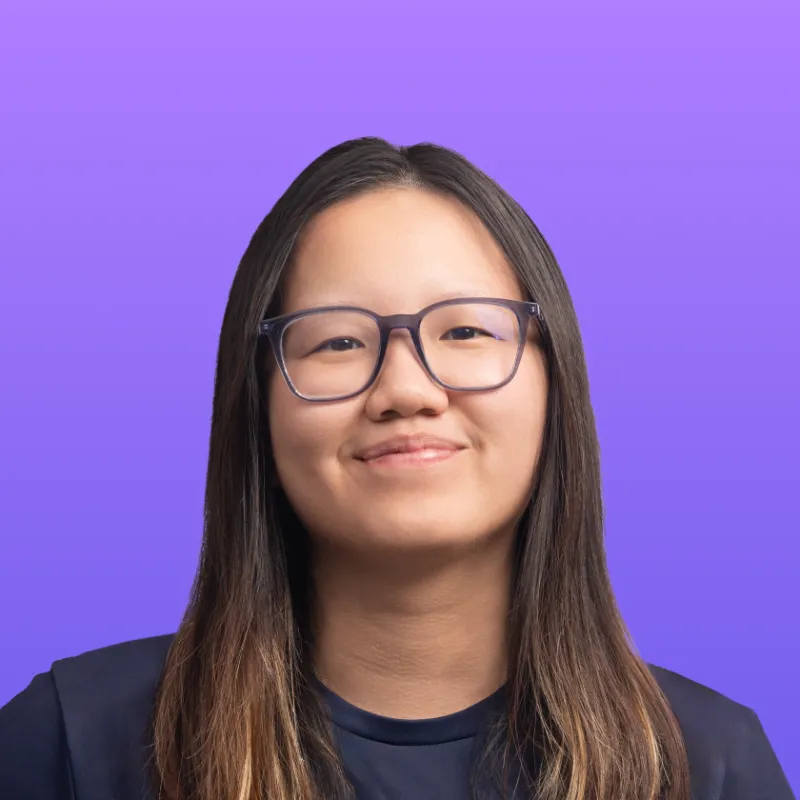 User headshot against purple background