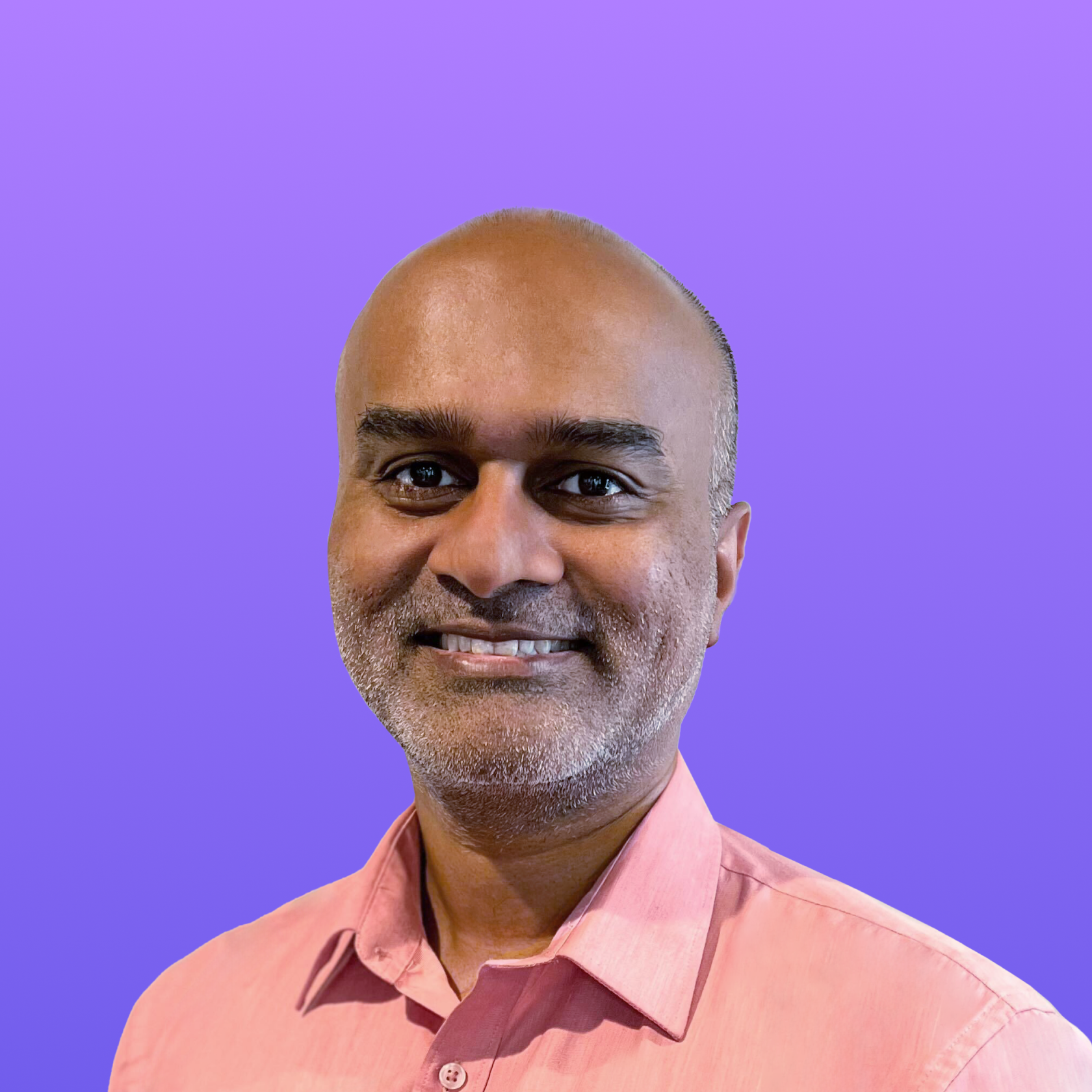 User headshot against purple background