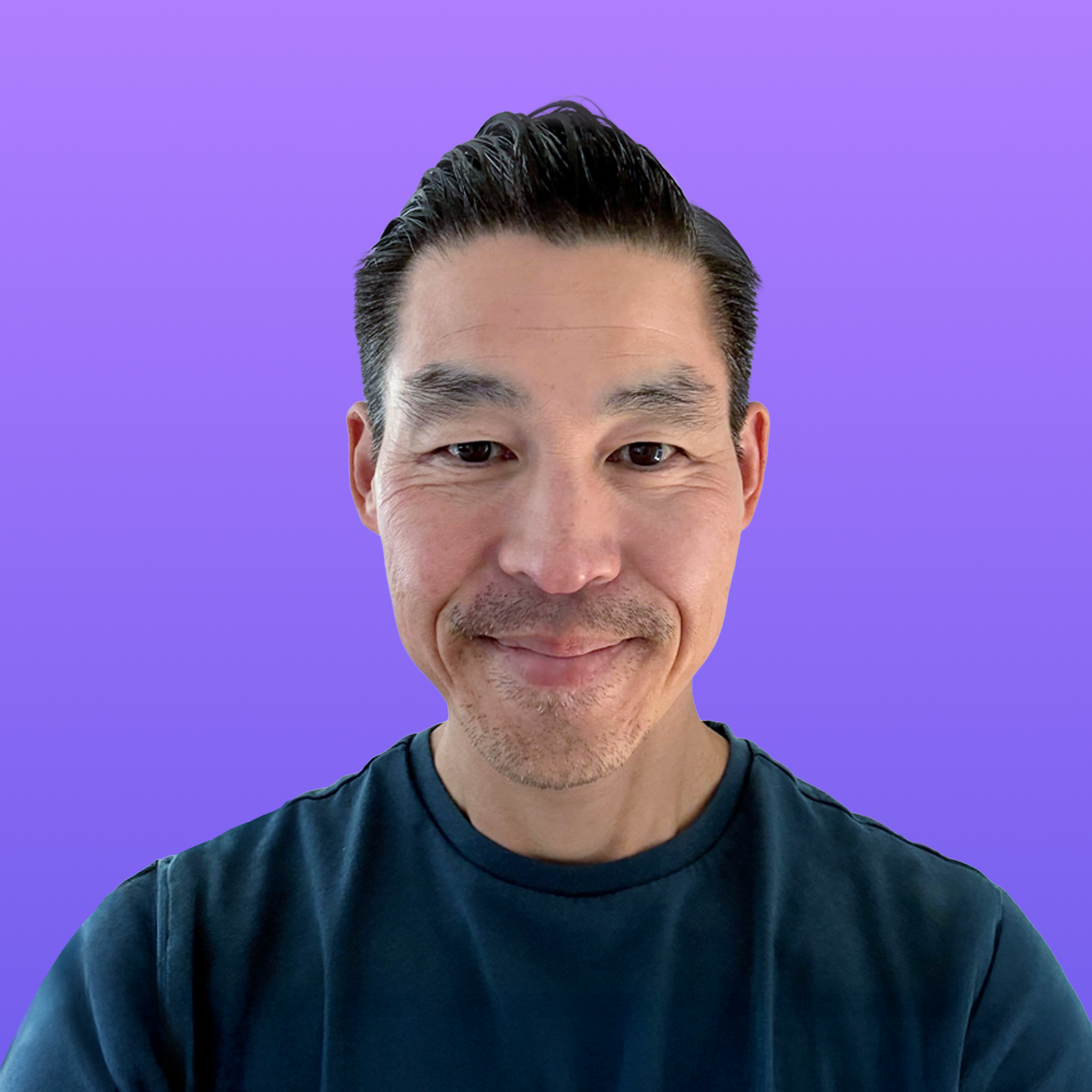 User headshot against purple background