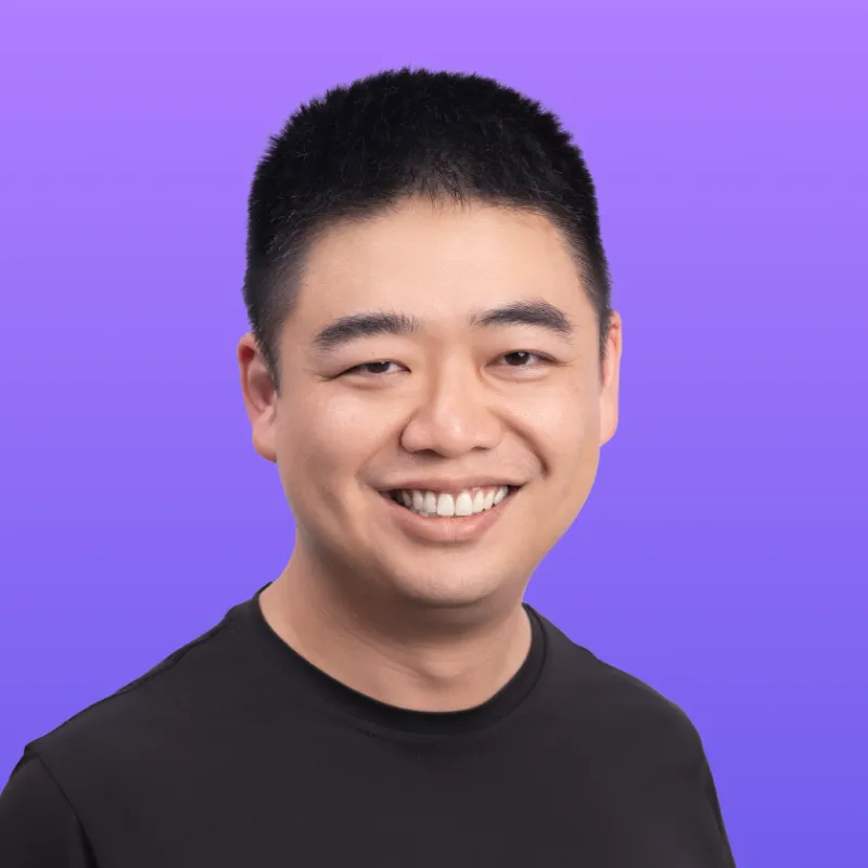User headshot against purple background