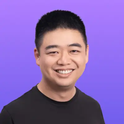 User headshot against purple background