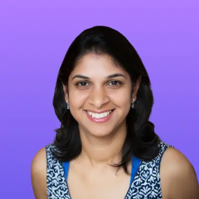 User headshot against purple background