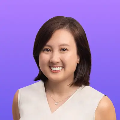 User headshot against purple background