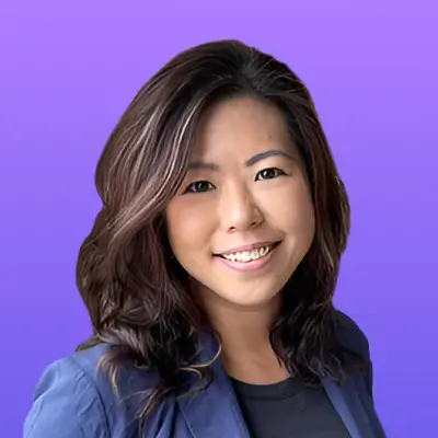 User headshot against purple background