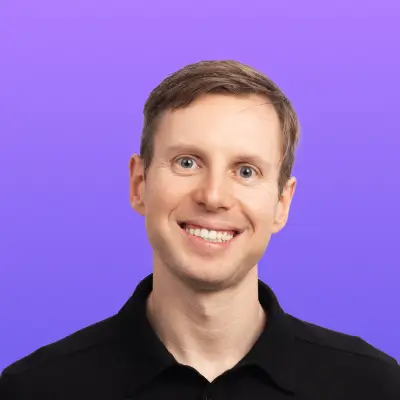 User headshot against purple background