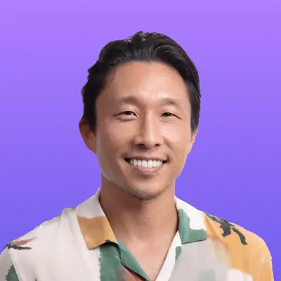 User headshot against purple background
