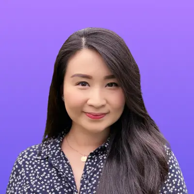 User headshot against purple background