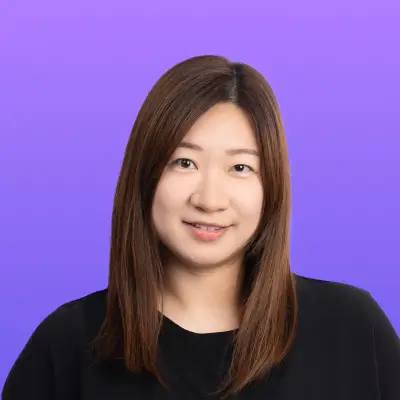 User headshot against purple background