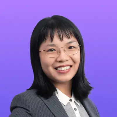 User headshot against purple background