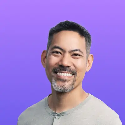 User headshot against purple background