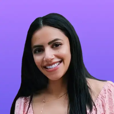 User headshot against purple background