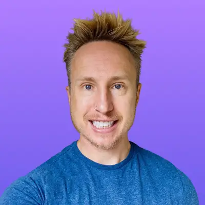 User headshot against purple background