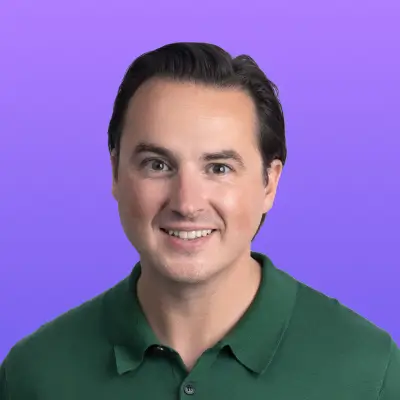 User headshot against purple background