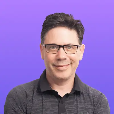 User headshot against purple background