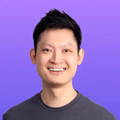 User headshot against purple background