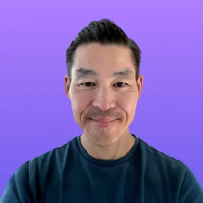 User headshot against purple background