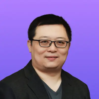 User headshot against purple background