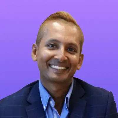 User headshot against purple background