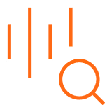 Orange bar chart with one magnifying glass icon on the right side.
