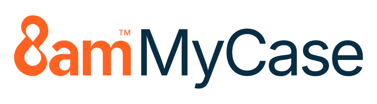 8am MyCase logo with '8am' in orange and 'MyCase' in dark blue.
