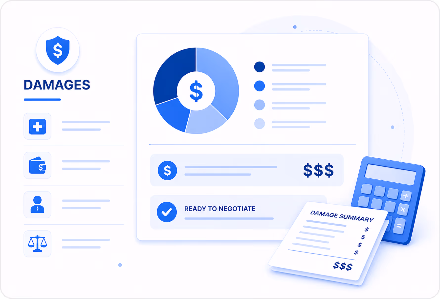 Illustration showing medical and financial documents merging into a detailed report linked to a financial summary with a shield and checkmark symbol.