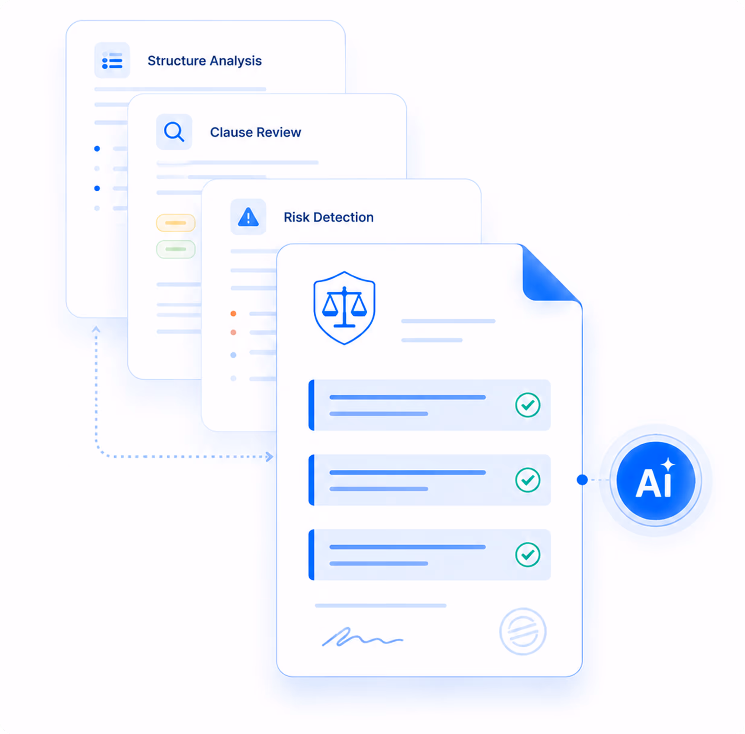 Four blue icons with text describing automatic repair timelines, state lemon law requirements with a US map, compliant demand letters with a legal document, and case documents with folder and papers.