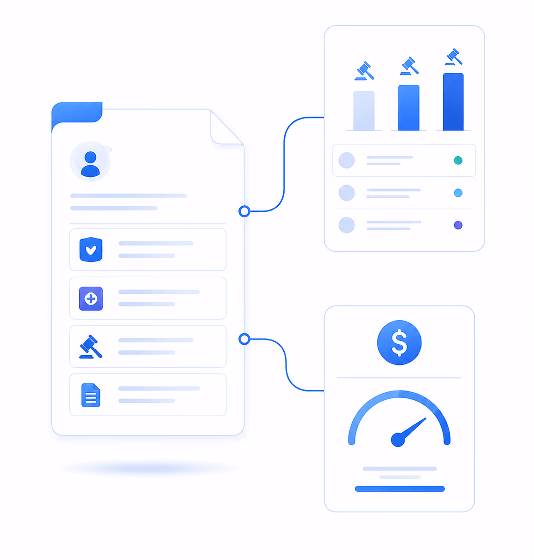 Four blue icons with text describing automatic repair timelines, state lemon law requirements with a US map, compliant demand letters with a legal document, and case documents with folder and papers.