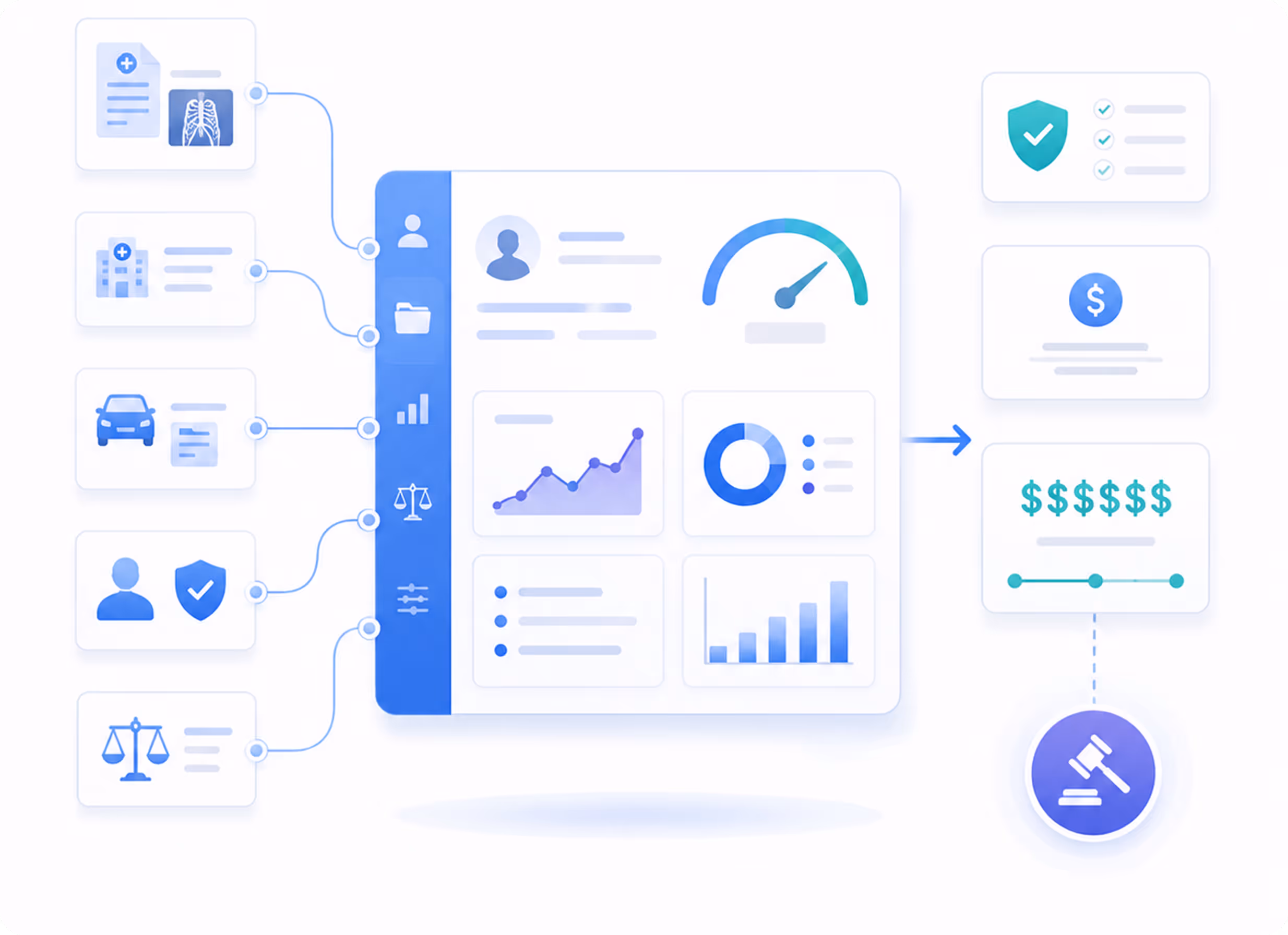 Four blue icons with text describing automatic repair timelines, state lemon law requirements with a US map, compliant demand letters with a legal document, and case documents with folder and papers.