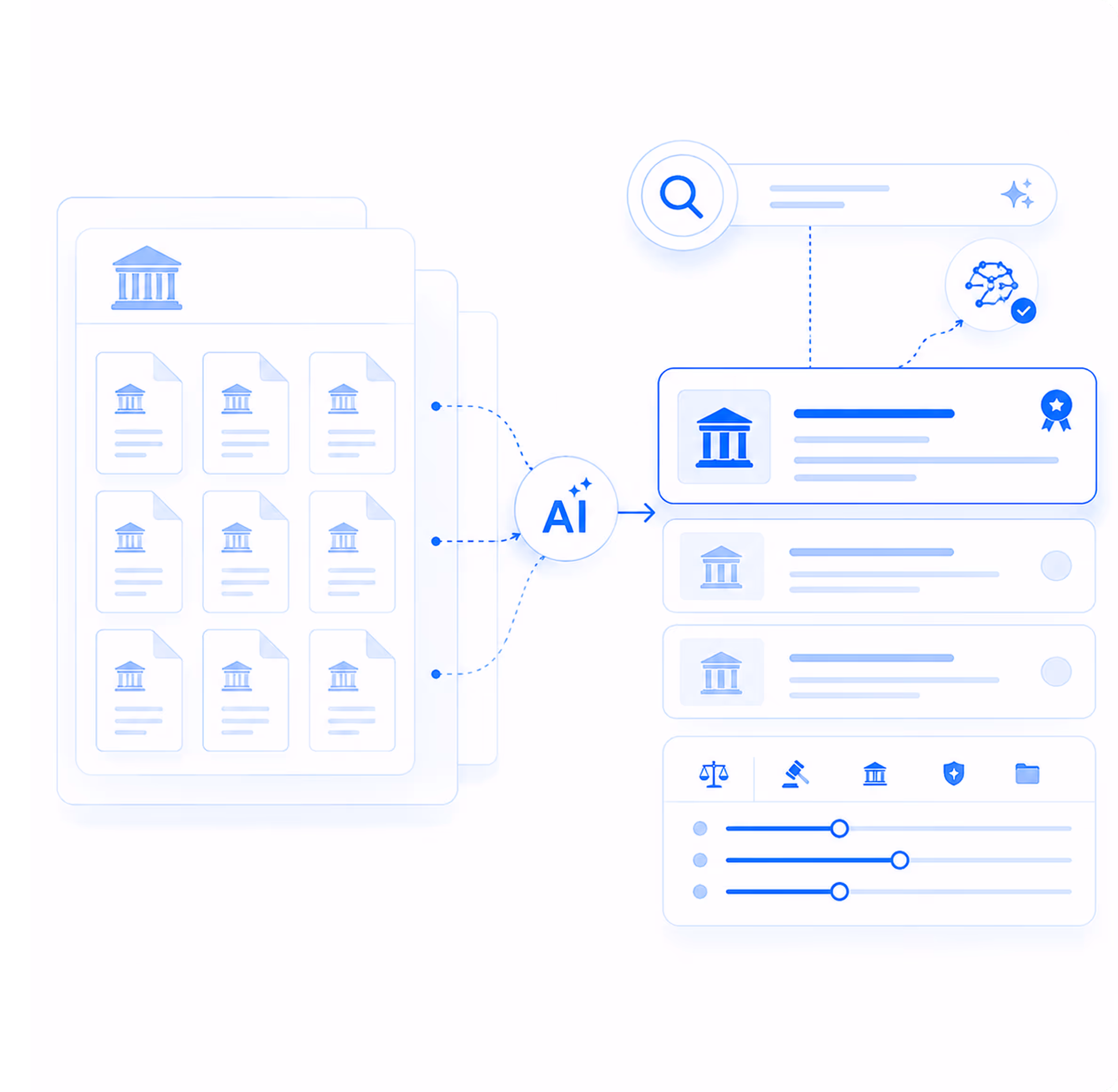 Four blue icons with text describing automatic repair timelines, state lemon law requirements with a US map, compliant demand letters with a legal document, and case documents with folder and papers.