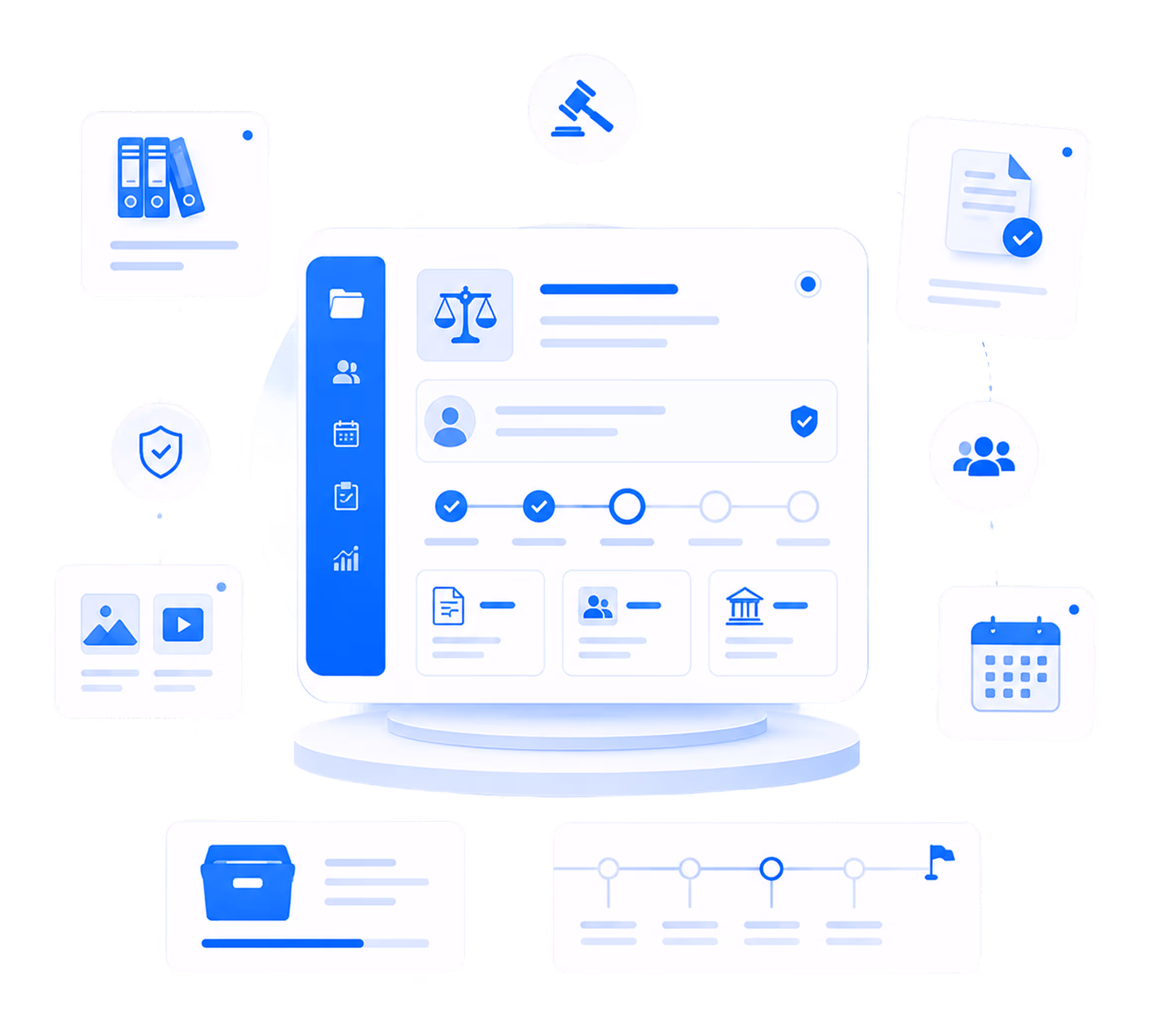 Illustration of a robot generating a signed document quickly, symbolized by profile and insurance icons, an arrow, and a stopwatch.