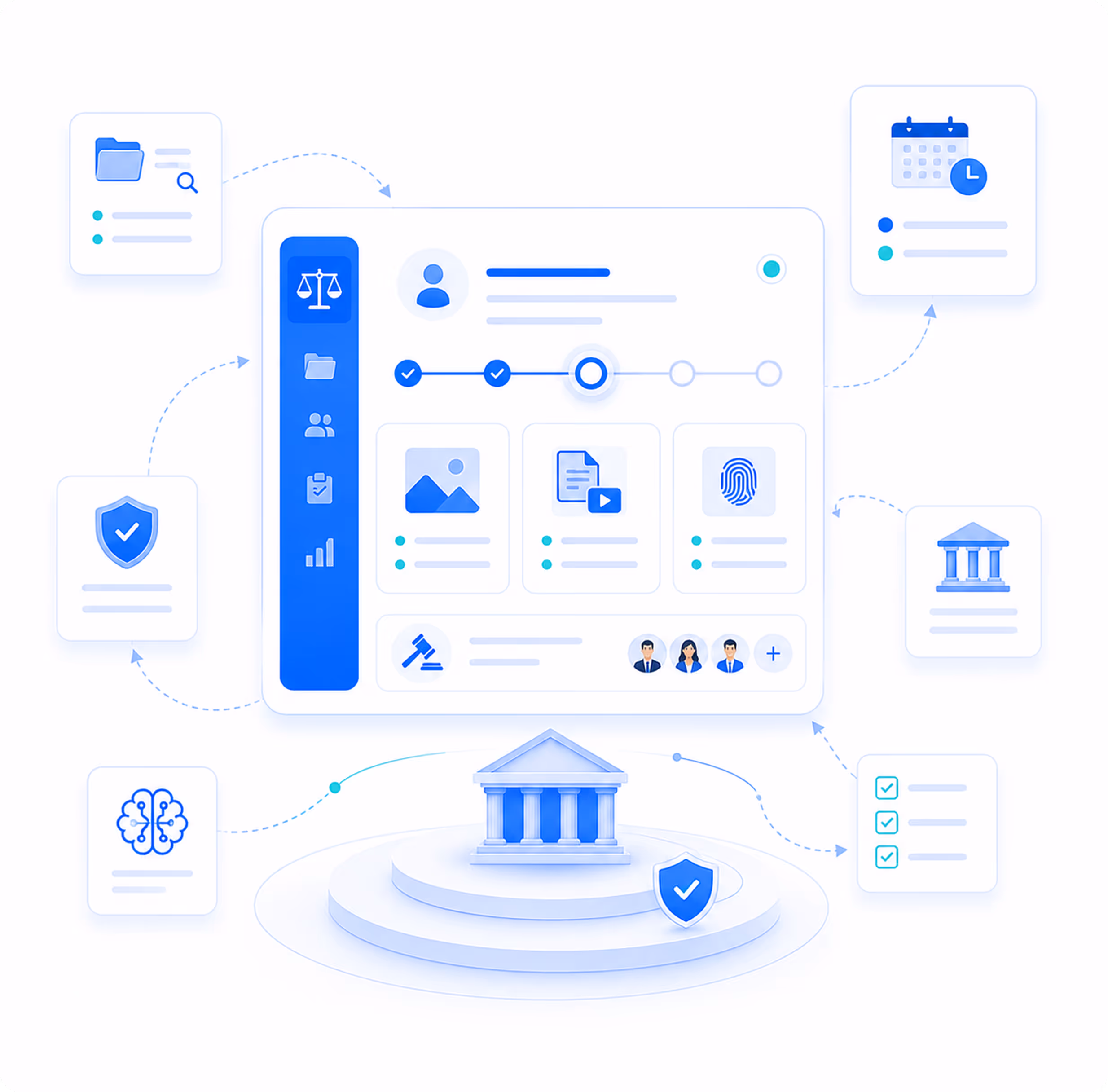 Four blue icons with text describing automatic repair timelines, state lemon law requirements with a US map, compliant demand letters with a legal document, and case documents with folder and papers.