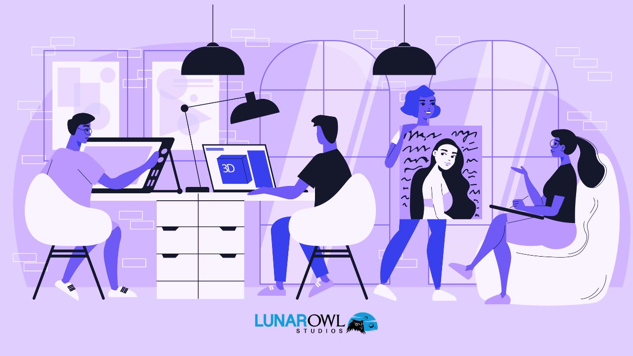 vector illustration of team members engaged with their laptops in a stylish office, fostering a productive and collaborative atmosphere.