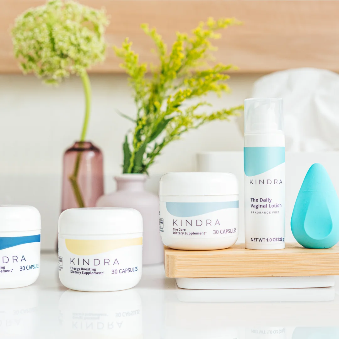 Kindra products displayed on table