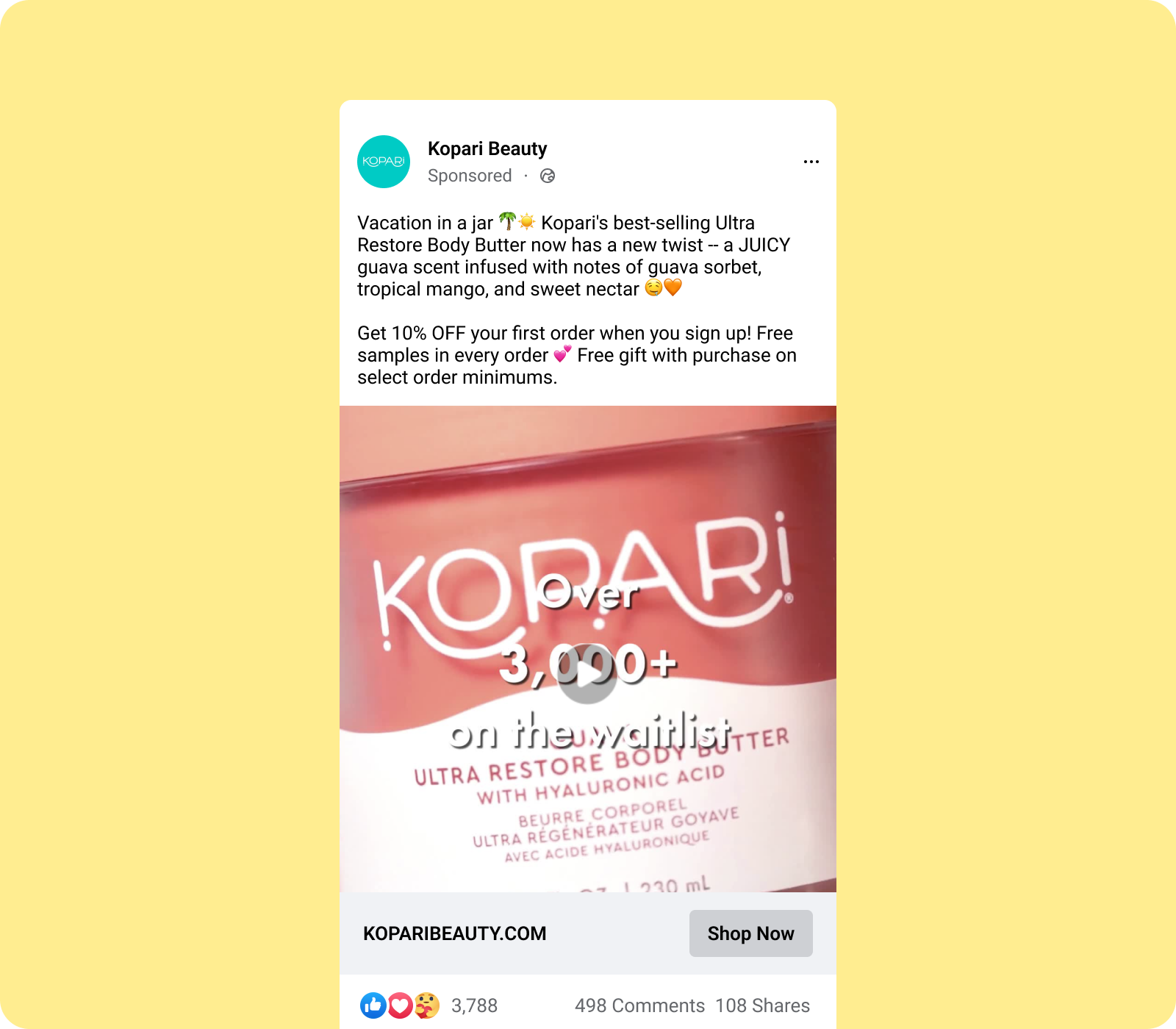 Kopari Beauty Facebook Ad