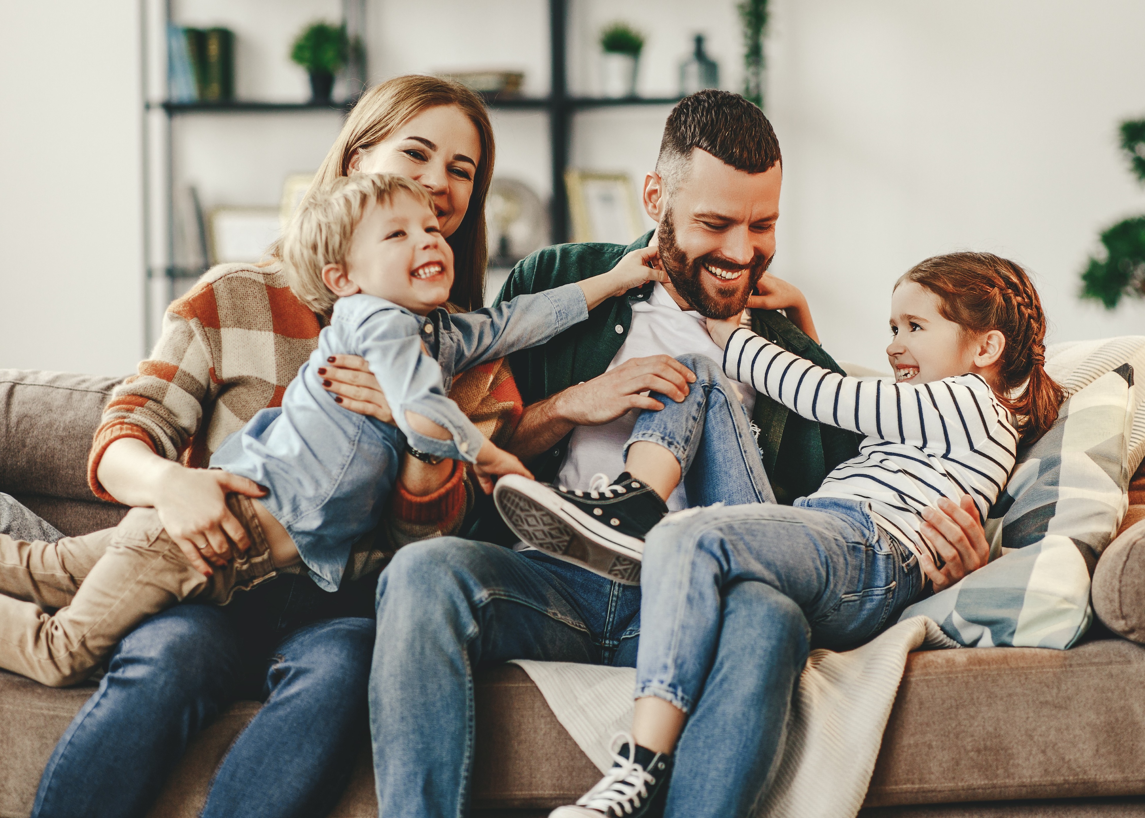 family on couch