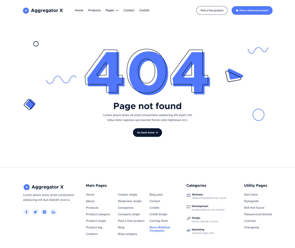 Aggregator X - 404 Page - Upvoting Webflow Template
