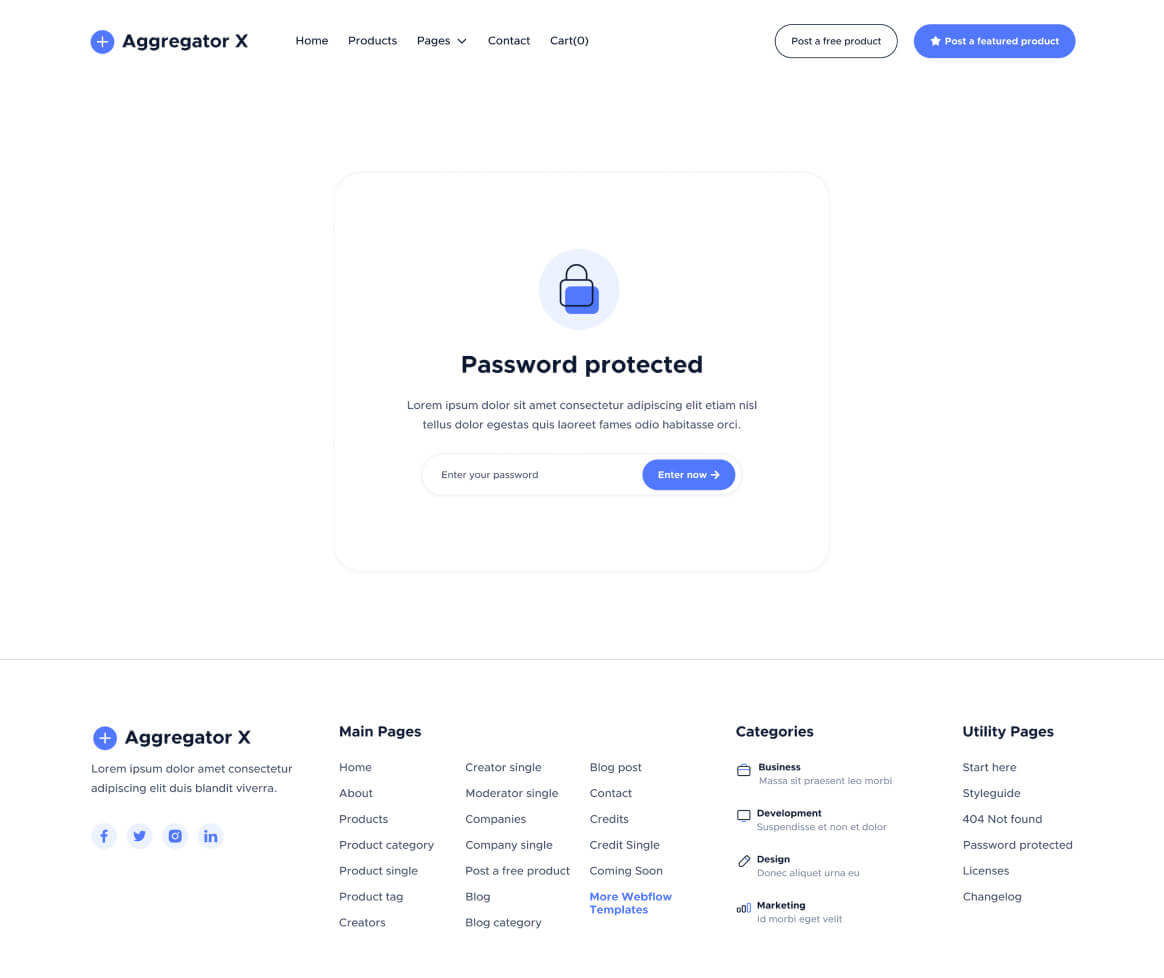 Aggregator X - Password Protected Page - Upvoting Webflow Template