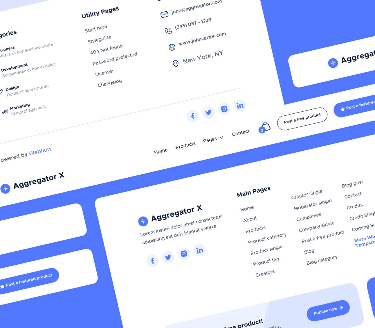 Aggregator X - 3 Headers And Footers - Upvoting Webflow Template